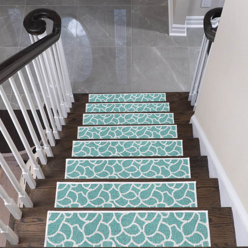 Tapis d'escalier intérieur antidérapant Jelinek, Bleu sarcelle clair