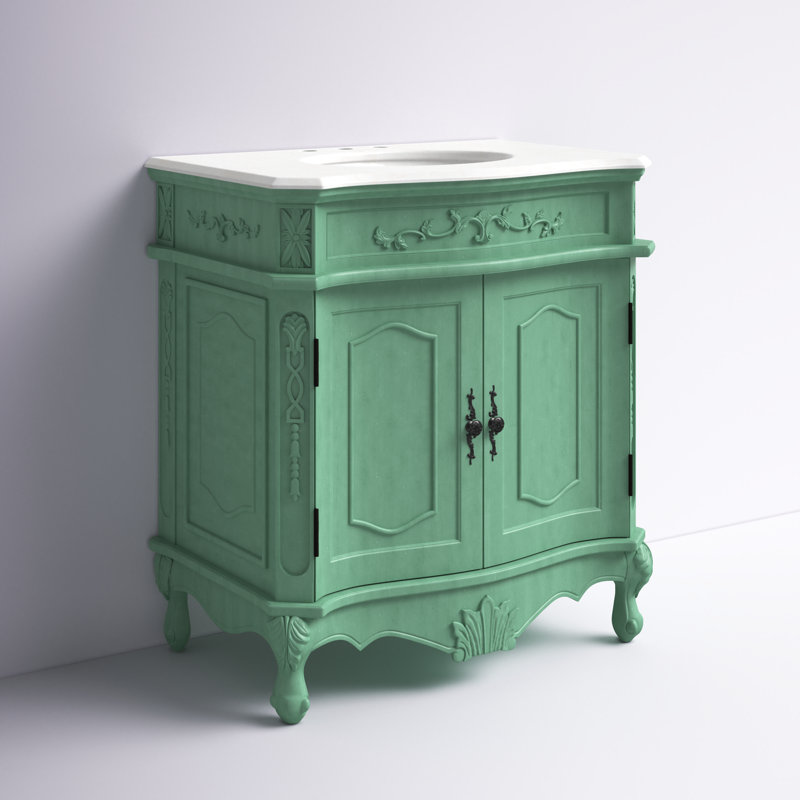 Lunette Single Bathroom Vanity Set, Vintage Mint, Ivory White, 32"