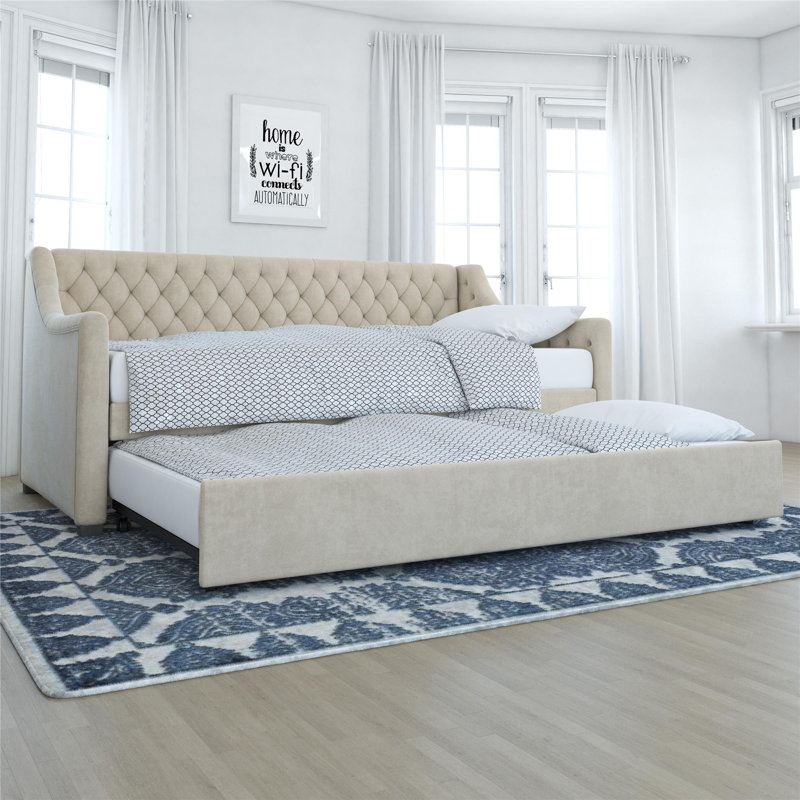 Antonia Upholstered Daybed with Trundle, Ivory