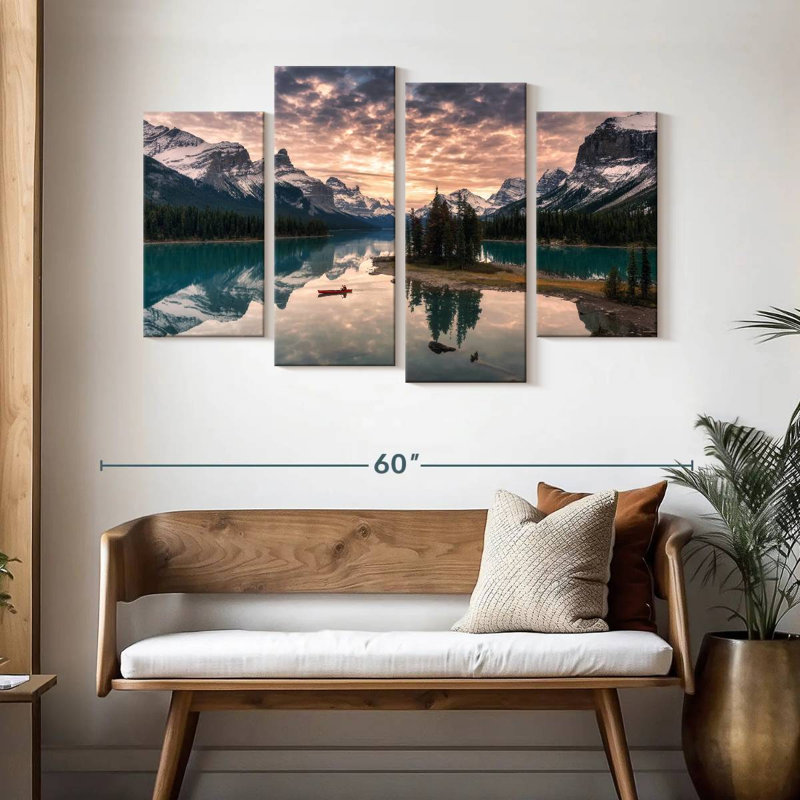 Alvord faisant du canot sur le lac Maligne, H 32 po x l 52 po