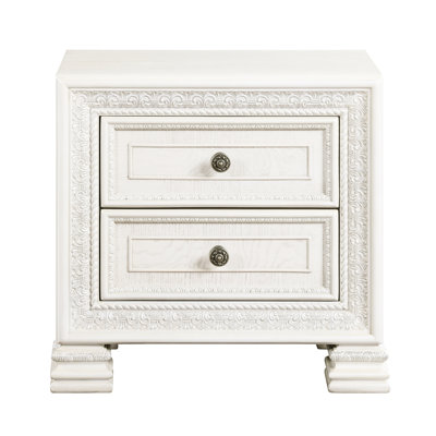 2 Table de chevet avec finition blanc perle et fond de tiroir plaqué
