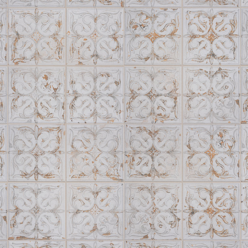 Antigua Lis 13" x 13" Straight Edge Porcelain Metal Look Wall Tile, White