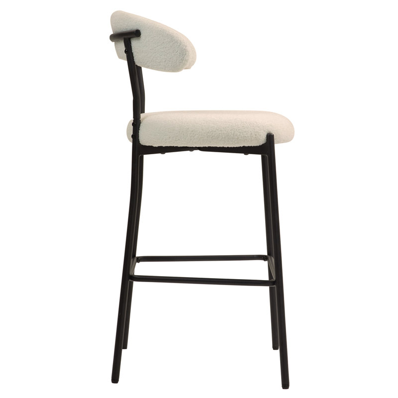 Tabouret de bar 26 po à hauteur de comptoir avec housse en tissu Teddy et îlot de cuisine avec base thermolaquée noire et repose-pieds