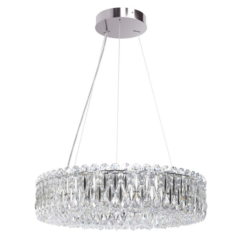 Sarella 12 - Light Dimmable Drum Chandelier, Swarovski, Stainless Steel