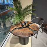 Mirage Walnut Burl Dining Table – Solid Wood, Round Design, 48" Diameter