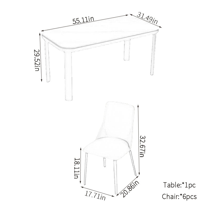 Ensembles de table de salle à manger modernes, H 29,52 po x L 55,11 po x l 31,49 po