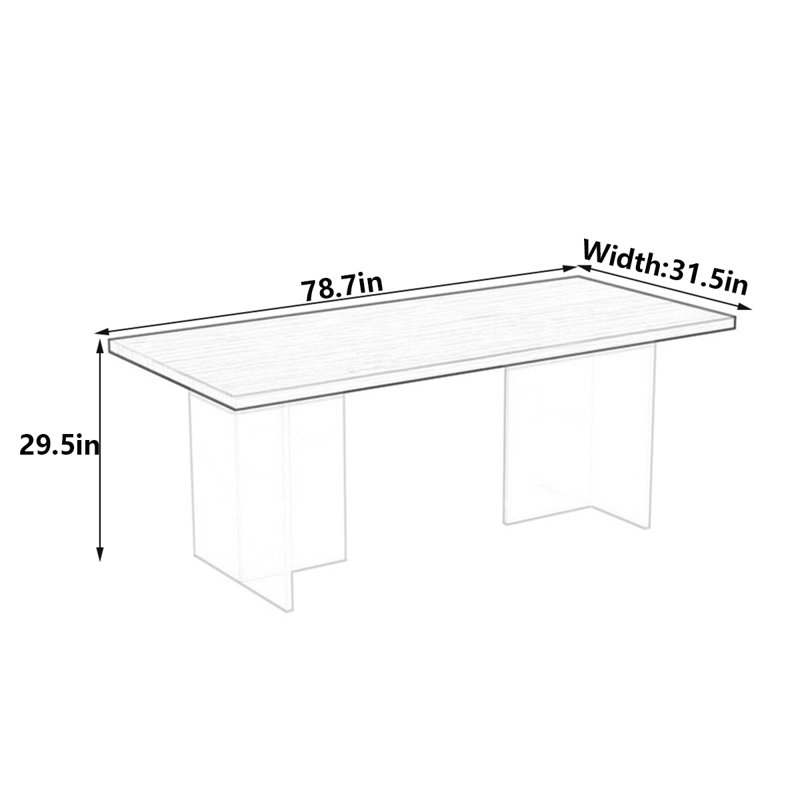 Bureau flottant moderne en bois massif et acrylique, H 29,5 po x l 78,7 po x P 31,5 po