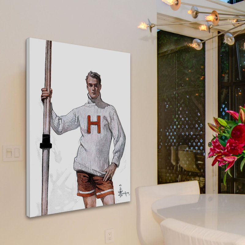 « harvard pôle vaulter » par j.c. leyendecker, reproduction d’art sur toile tendue, H 60 po x l 40po x P 1,5 po