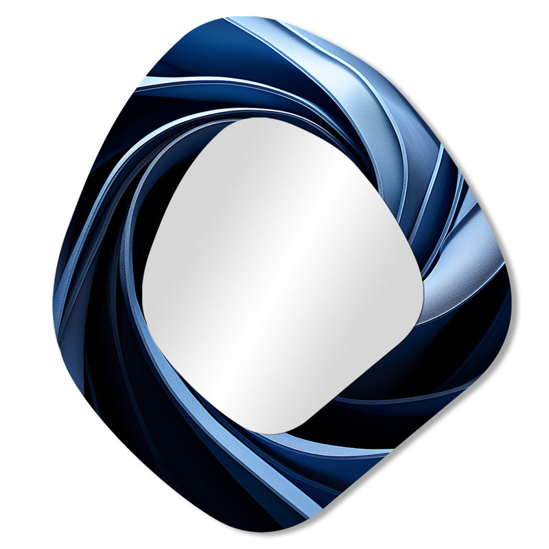 Flemingdon Spiraling blue abstract vortex II - Abstract Spirals Unique Shape Mirror, Blue Asymmetrical Decorative Wall Mirror, Printed Metal Art