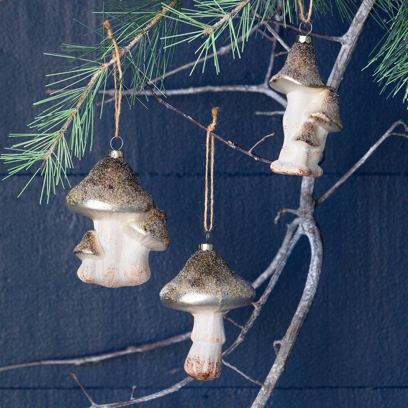 Ornement en verre glacé à champignon