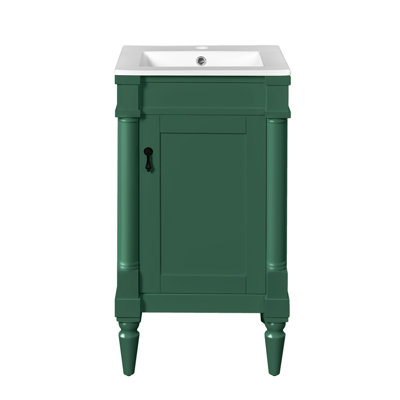 Meuble-lavabo moderne de 18 pouces avec lavabo, meuble de rangement moderne avec porte, meuble de salle de bain autoportant pour petit espace, meuble-lavabo simple avec tablette réglable