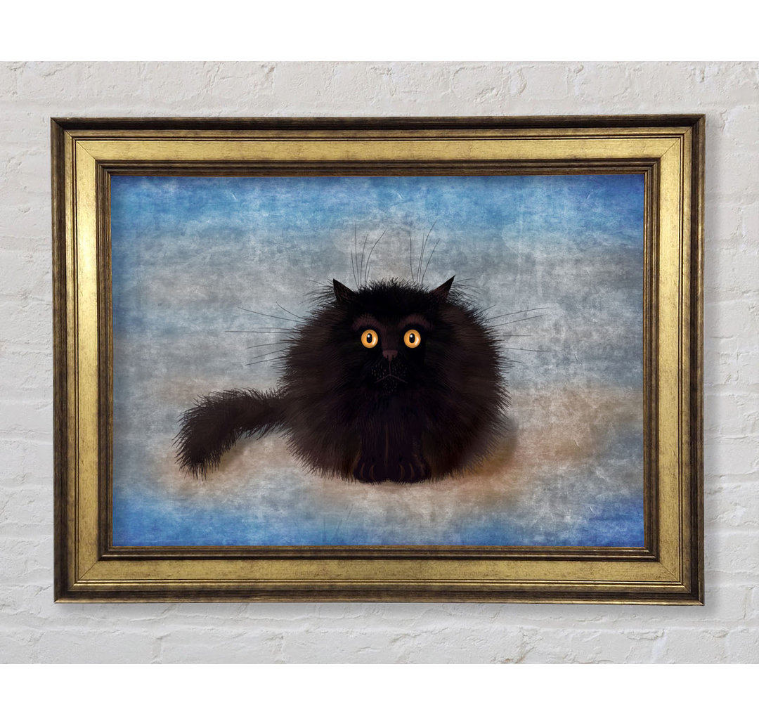 Black Fuzzy Cat Gerahmter Druck