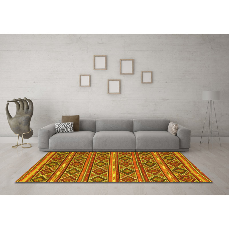Tapis contemporains jaunes lavables à la machine 807, Rond 6 pi