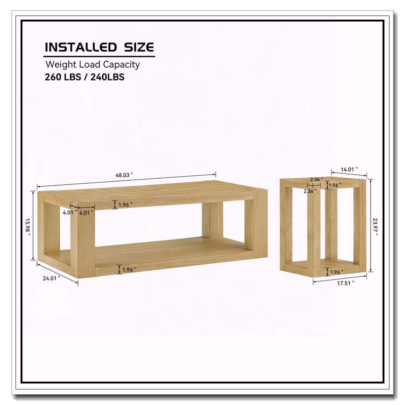 2-Piece Modern 2-Tier Rectangular Coffee Table Set, 1 Coffee + 1 Side Table