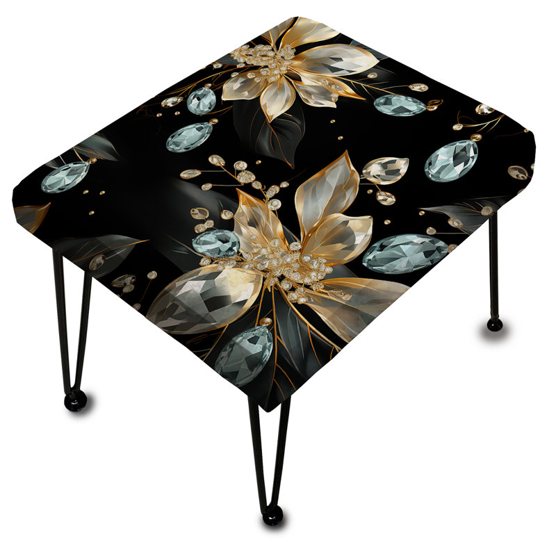 Blue And Black Opulent Crystal Splendor - Glam Rectangle Ottoman