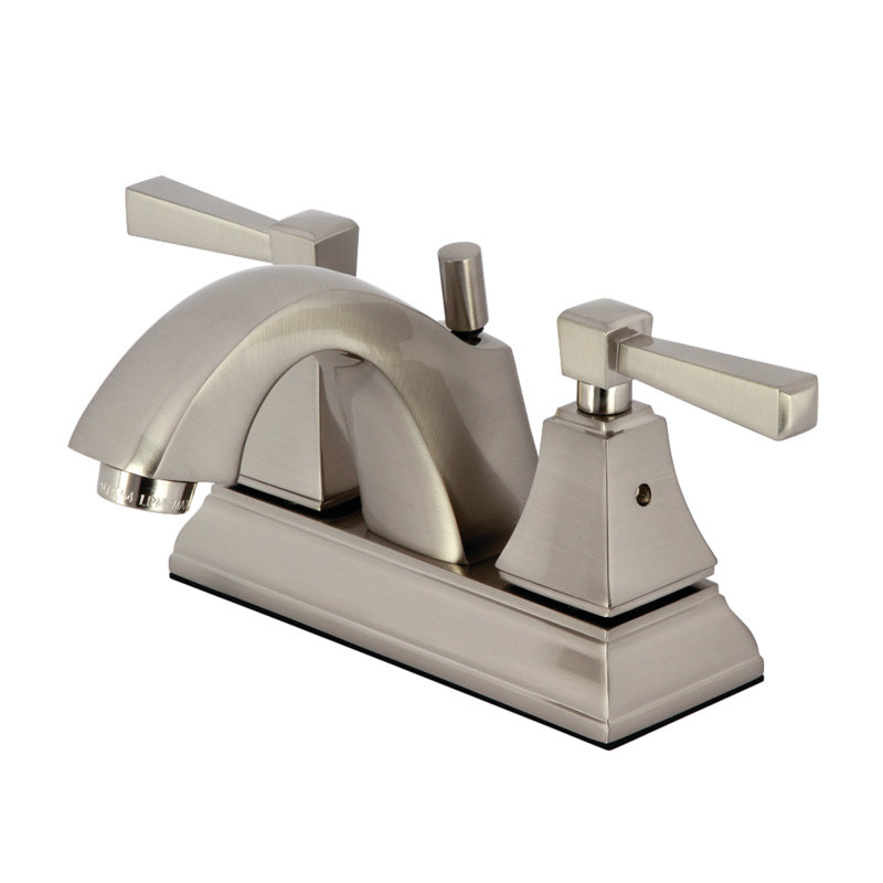 Kingston Brass Concord Two-Handle 3-Hole Deck Mount 4" Centerset Bathroom Faucet with Pop-Up Drain, Brushed Nickel