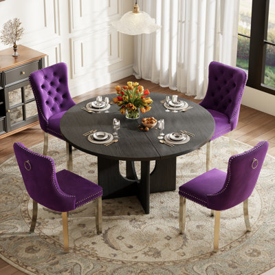 Round Clear Dining Table Set with Tufted Chairs, Mid-Century Modern Dining Room Table Set for Kitchen Breakfast Nook