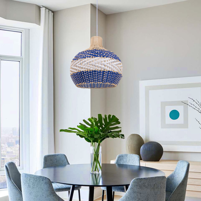Luminaire suspendu en rotin bleu Aashir 1, H 13,77 po x l 15,74 po x P 15,74 po