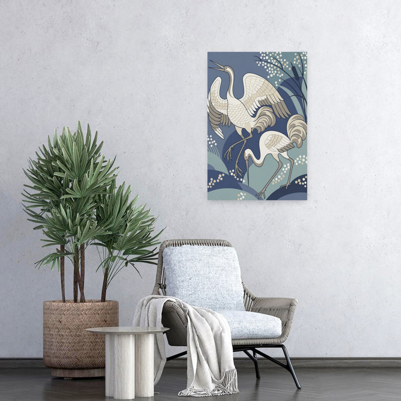 Elegant Cranes Marsh Elegant Modern Contemporary Bird Nature Wildlife Wall Art Print 1 Piece Wrapped Canvas Wall Art
