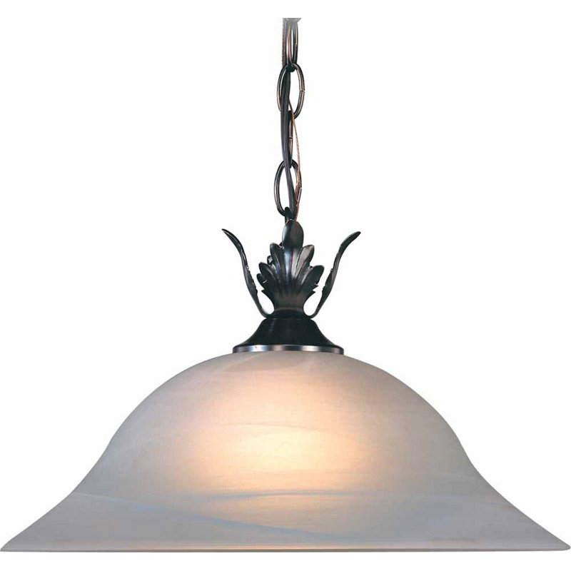 Elizalde 1-Light Indoor Brushed Nickel Hanging Pendant with Alabaster Glass Bowl, Antique Bronze