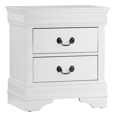 White Traditional Nightstand With Antique Drop Handles And Drawers | Gift Idea