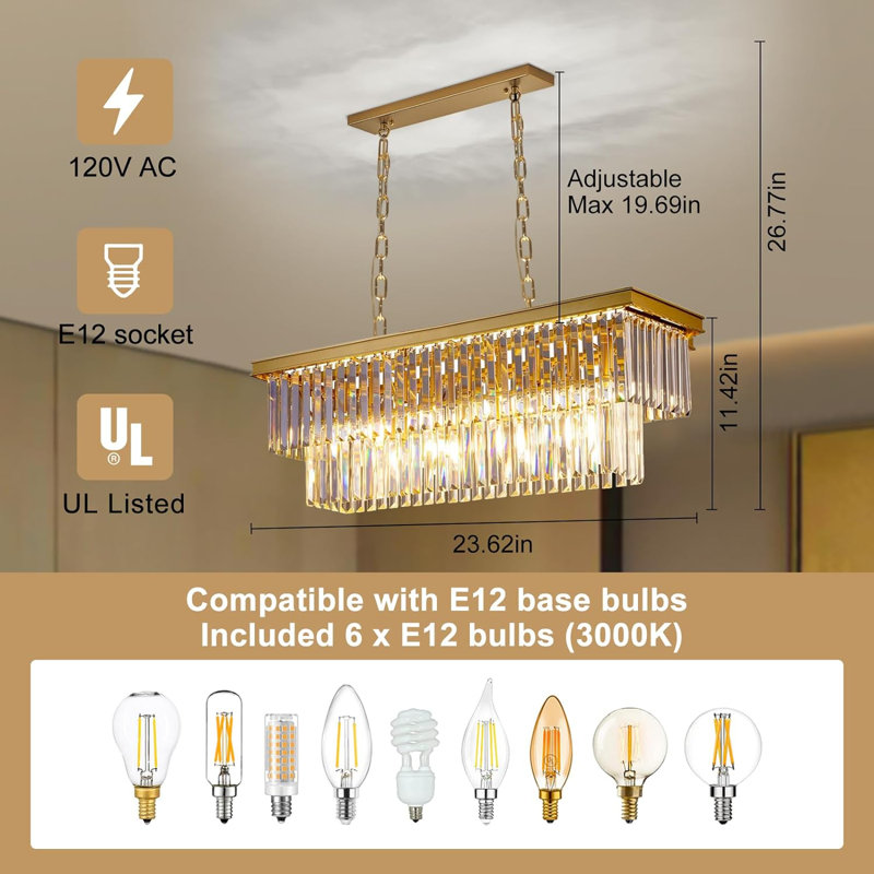 Lustre en cristal 23,62 "DEL - 6 lumières, Or
