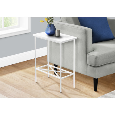 Petite table de bout d'appoint étroite contemporaine à 2 niveaux, stratifié blanc et métal, pour le salon ou la chambre à coucher | Idée de cadeau