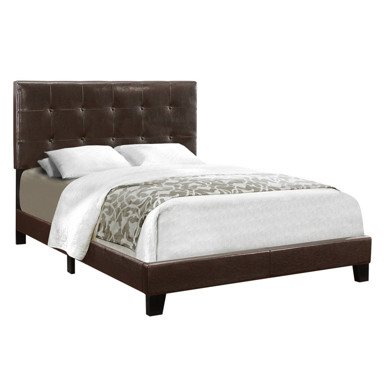 Élégant lit de chambre à coucher avec tête de lit tapissier brun foncé