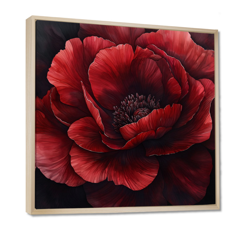 Bourgogne pivoine dans la couche de grâce I - coquelicots, art mural, H 16 po x l 16 po, Impression encadrée flottante