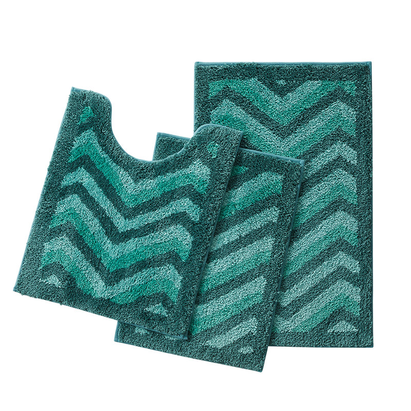 Clara Clark Ultra Soft Non-Slip 3 Piece Shaggy Chevron Bath Rug Set, Green