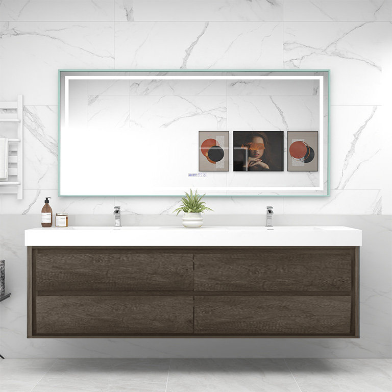 Azden 84" Wall-Mounted Double Bathroom Vanity Set, Smoke Oak