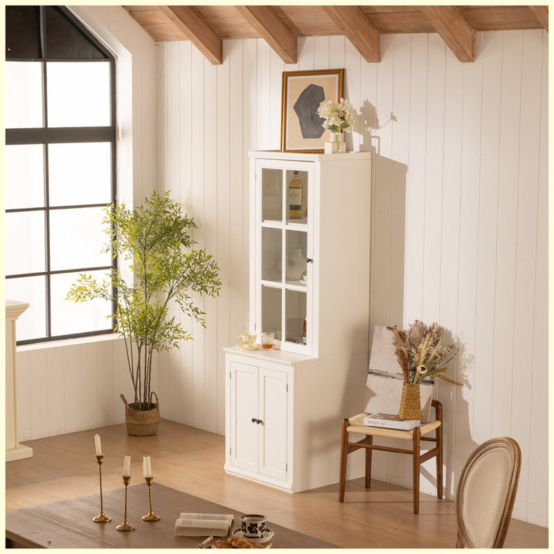 Modern Tall Freestanding Cabinet with Glass Door and Storage for Hallways, Livingroom