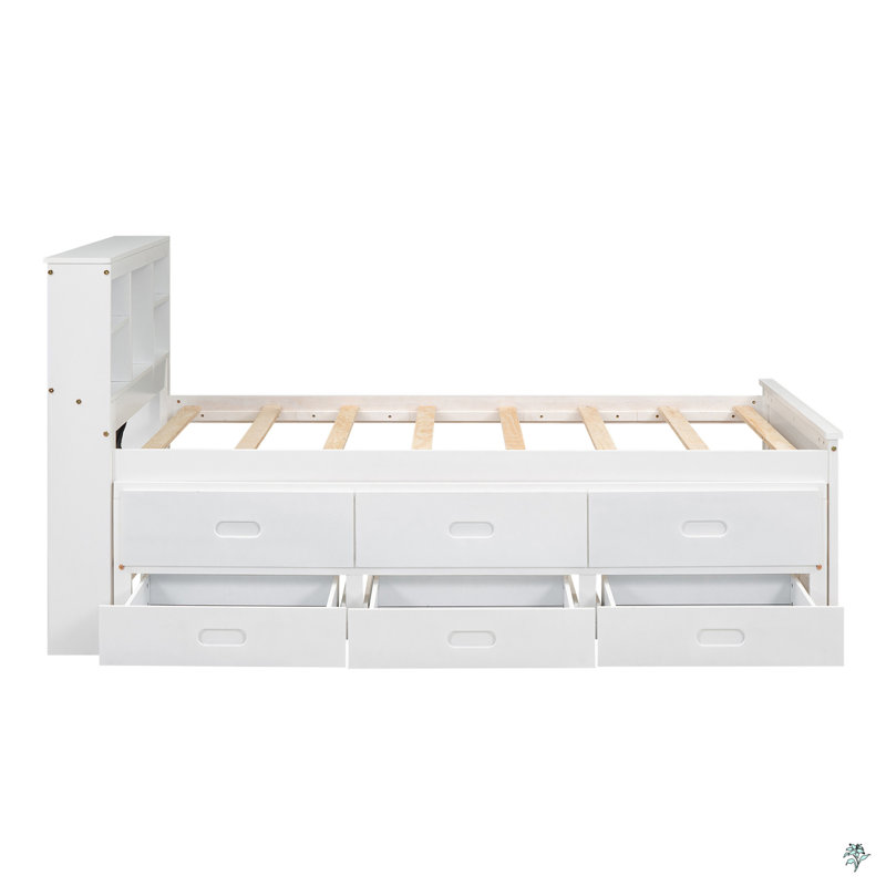 Lit plateforme avec rangement Idelson, Lit simple, Blanc