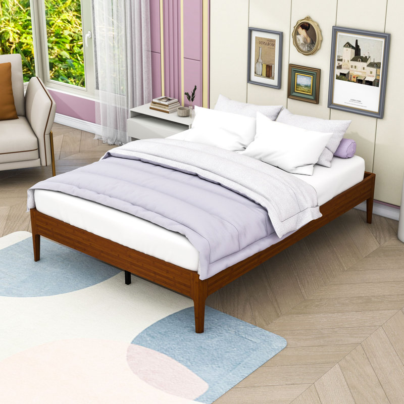 Base de lit plateforme avec support en métal, Lit double, Brun