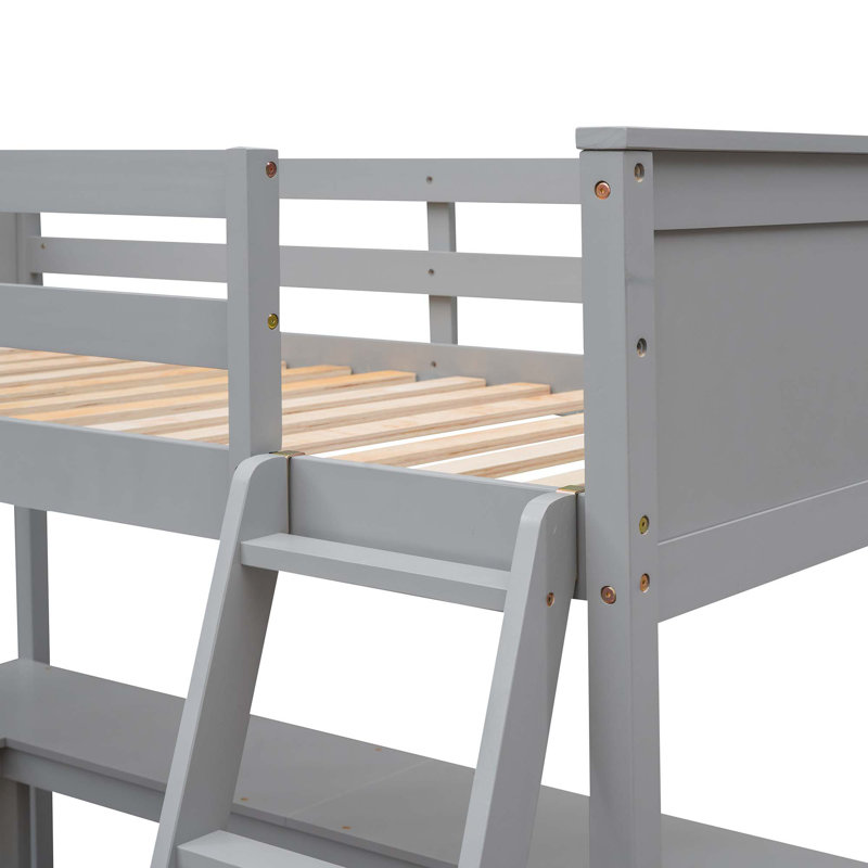 Lit mezzanine avec tablettes et bureau, Gris
