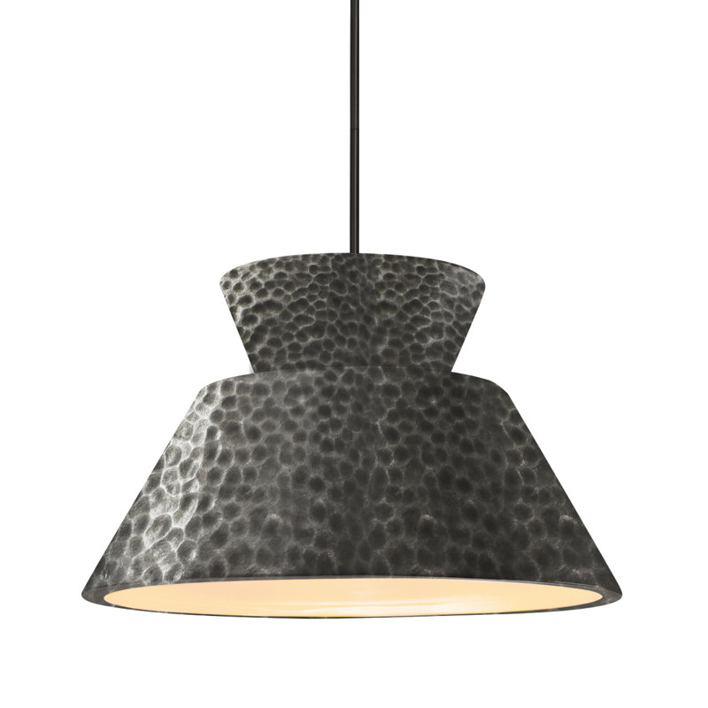 Logan 1 - Light Single Geometric Pendant, LED (Integrated), Matte Black, Hammered Pewter