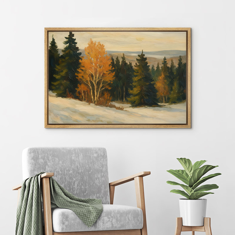 «Golden Autumn Tree» et «Evergreen Forest Landscape», reproduction d'art sur toile encadrée dans la chambre principale