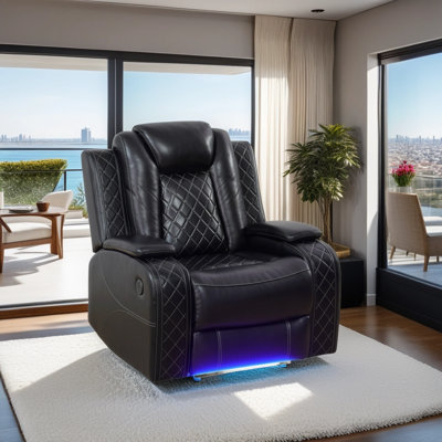 POPO-37.5" Breathing Leather Power Recliner Chair with LED Light and Storage Armrest by Winston Porter