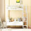 Lit superposé simple en métal avec échelle de rangement latérale et garde-robe, blanc