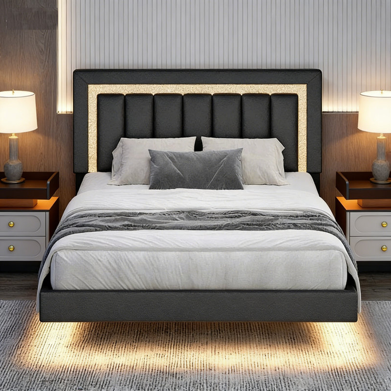 Ensemble de chambre à coucher 3 pièces Smart Bed, Noir, Lit double