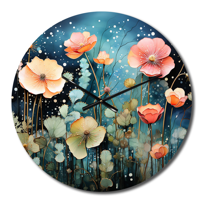 Blue Enchanted Gardens V - Abstract Botanicals Wall Clock, Medium