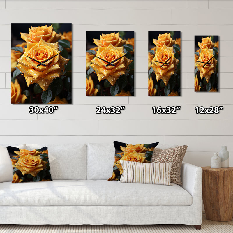 Yellow Elegance I - Très grandes horloges murales florales, H 28 po x l 12 po x P 1 po