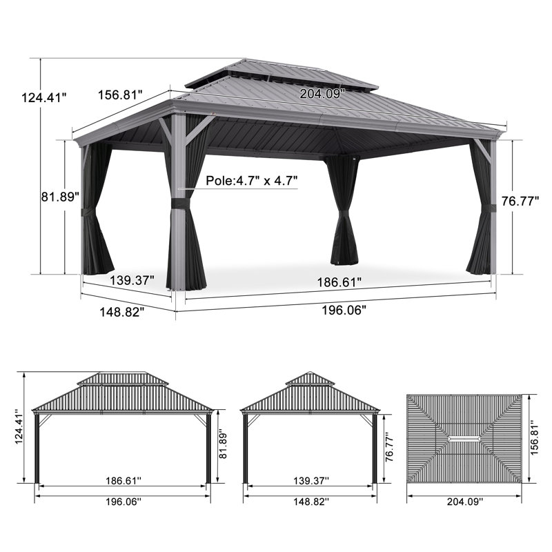 Pavillon de jardin en aluminium 13 pi x 17 pi à toit rigide mauve avec toit en métal Pavillon de jardin permanent robuste pour terrasse