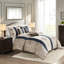 Literie 7 pièces pour très grand lit - Bleu marine avec coussin et édredon
