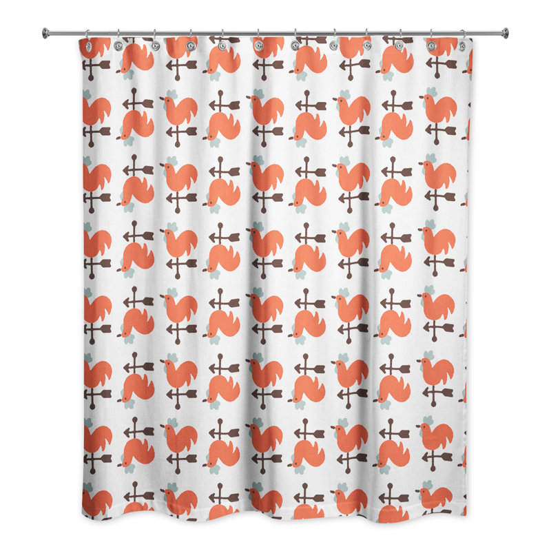 Rideau de douche simple coq Hamil, Blanc / Orange