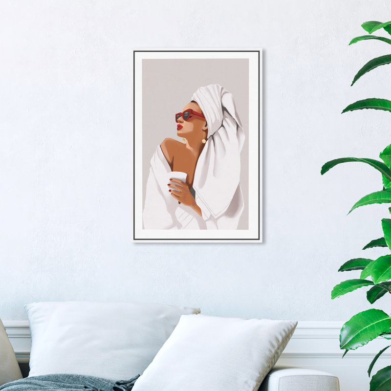 «Her Morning routine» - impression, Toile encadrée, H 24 po x l 16 po, Blanc