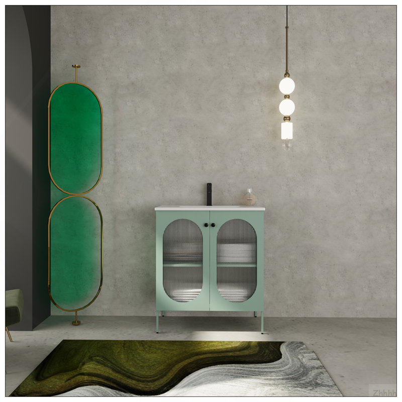 Meuble-lavabo autoportant de 30 pouces avec comptoir en céramique, Mint Green