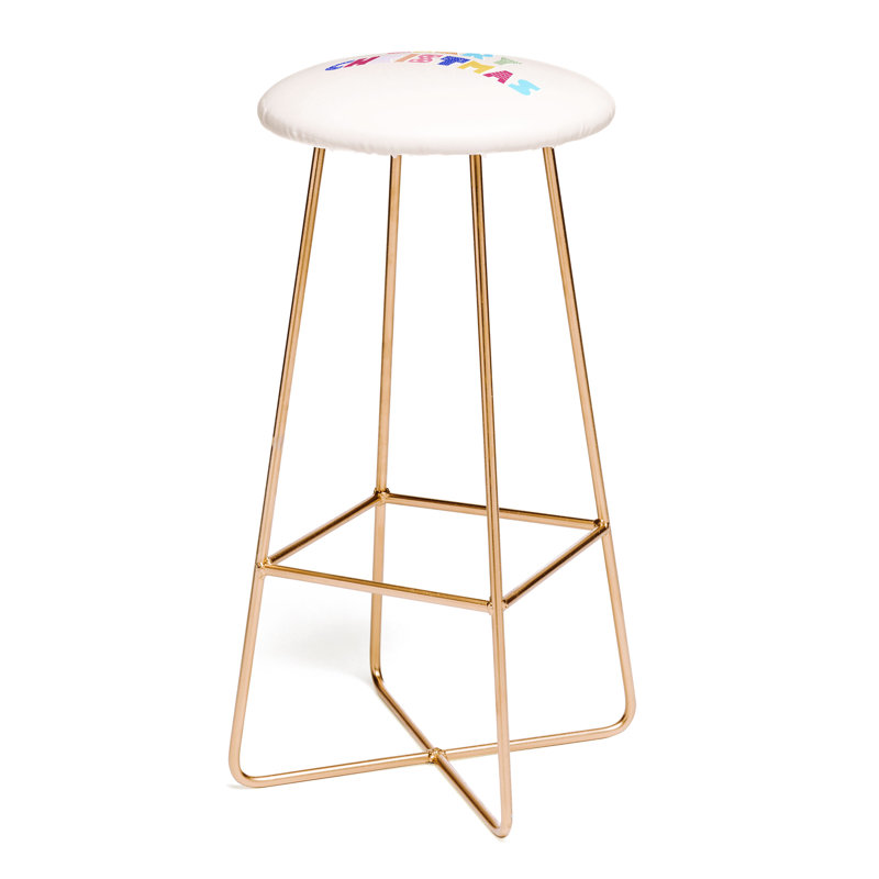 Upholstered Counter Stool with Metal Frame, Gold