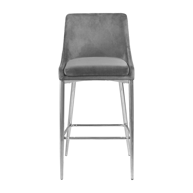 Upholstered Velvet Counter Stool with Steel Frame, Gray