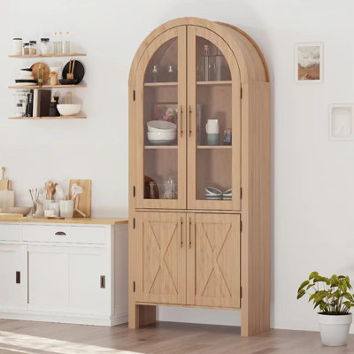 Armoire de cuisine 60 po à 4 niveaux avec portes en verre et tablettes réglables pour le salon